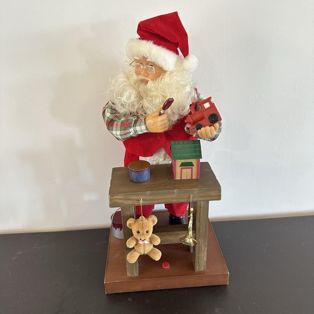 Gemmy North Pole Productions Santa At His Workbench Animated‎ Sound See VIDEO